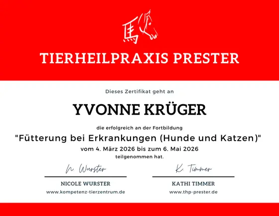 Zertifikat: Fortbildung Fütterung bei Erkrankungen für Hunde und Katzen